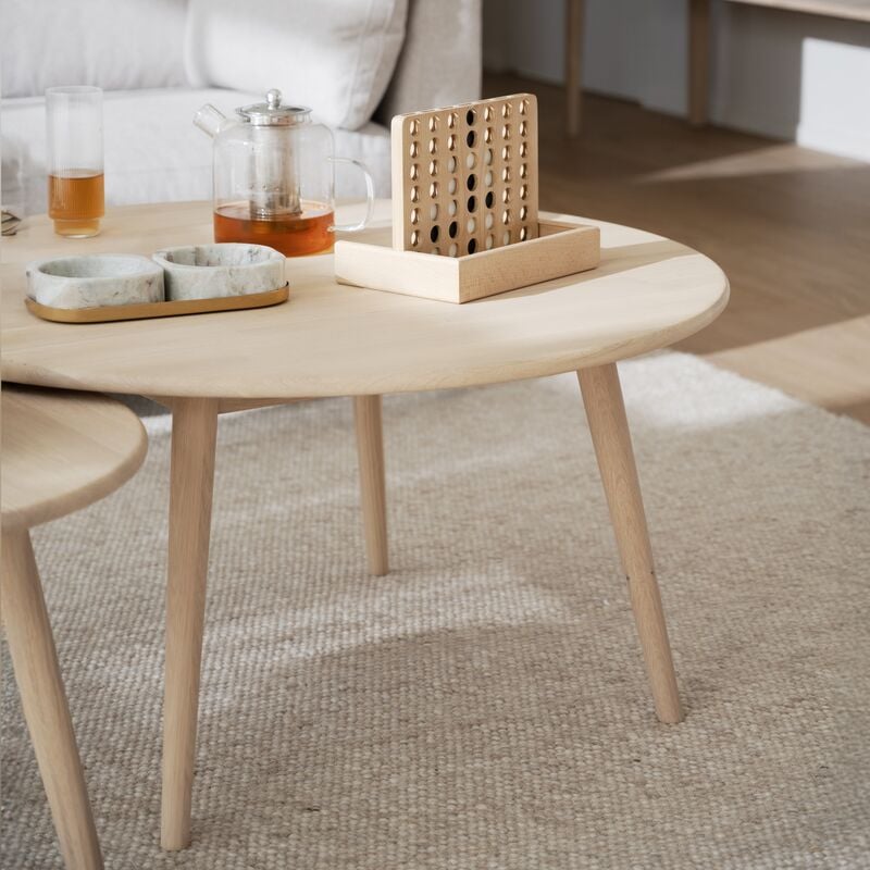 Rowico Home Tompkins pyöreä sohvapöytä Ø90 cm valkoöljytty tammi